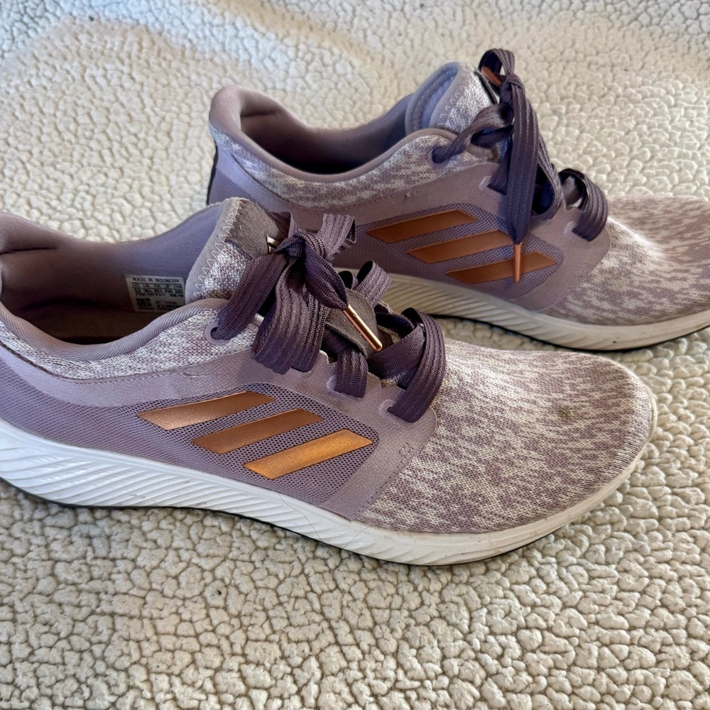Adidas Women's Sz 12 Lavender and Copper Sneakers, small stain on top